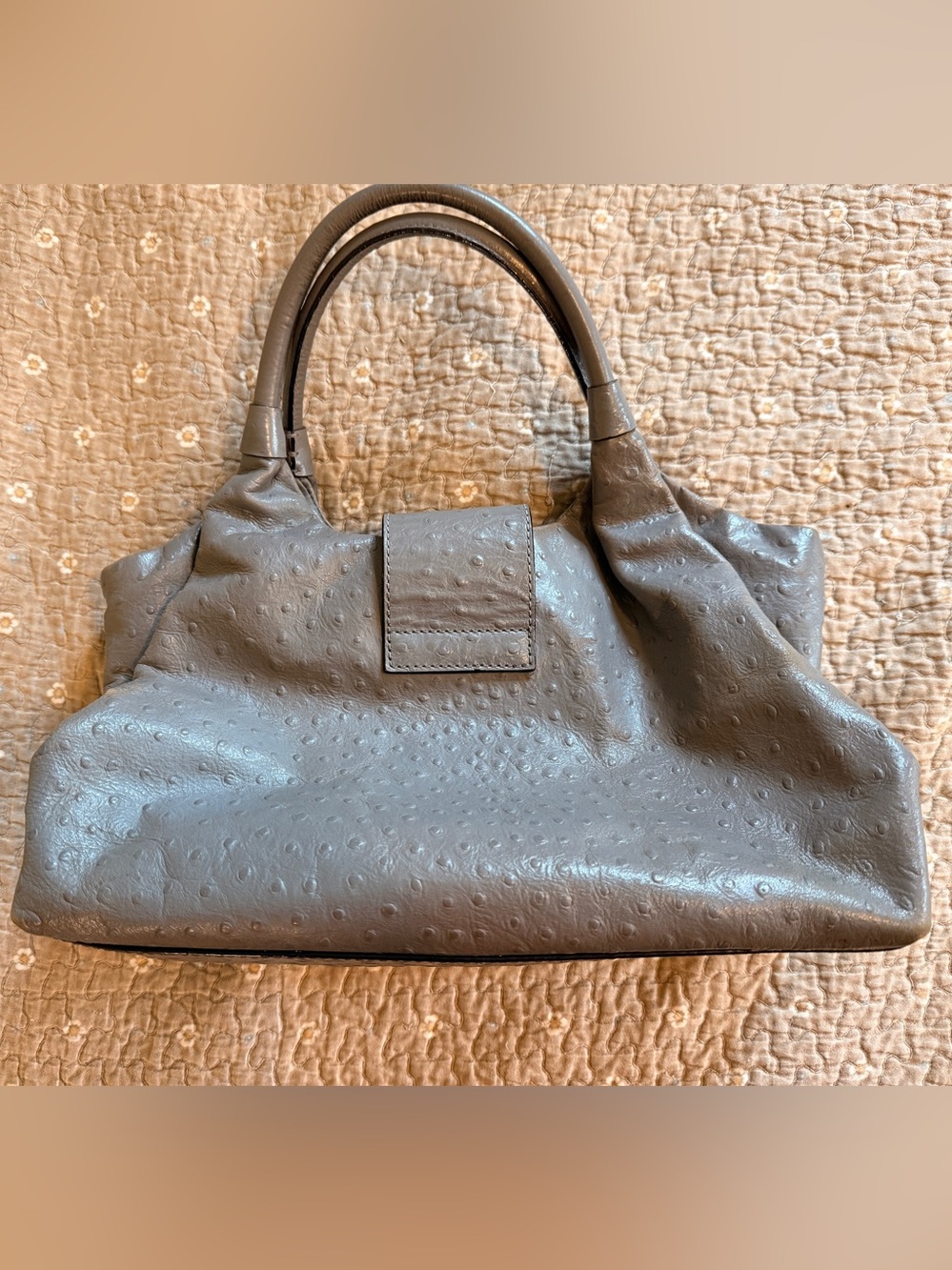 Kate Spade Gray Ostrich-Embossed Leather Shoulder Bag - Picture 10 of 15